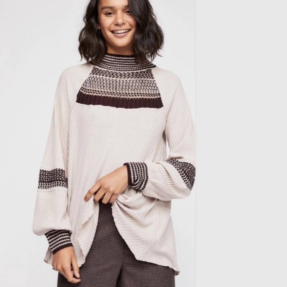 Free People Snow Day Thermal Crochet Knit Pullover Top Dusty Mauve SZ XS Boho